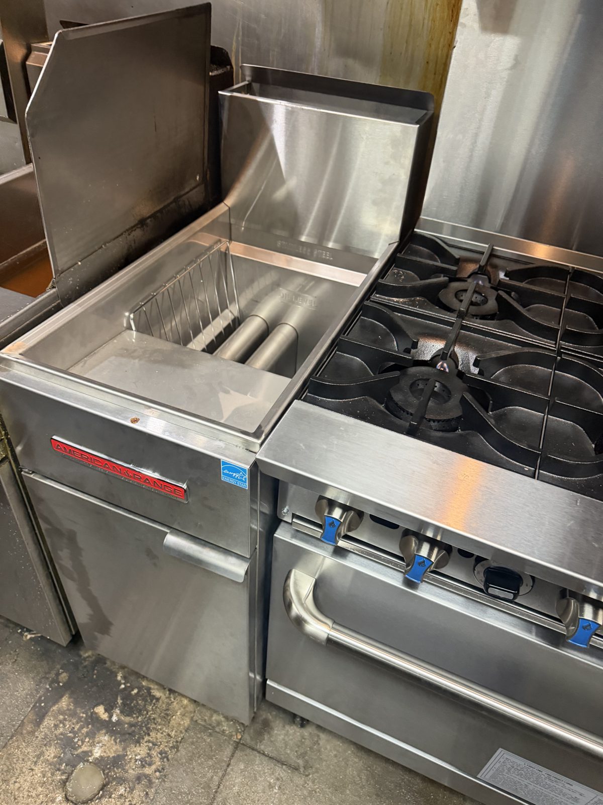 Commercial range and fryer after service